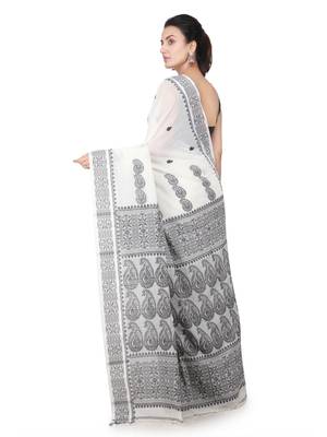 White hand woven khadi saree with blouse 3