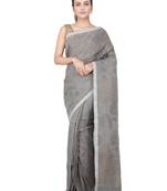 Grey hand woven linen saree with blouse