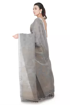 Grey hand woven linen saree with blouse