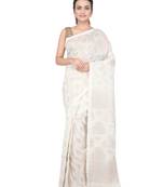 Off white hand woven linen saree with blouse