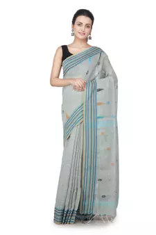 Grey hand woven khadi saree with blouse