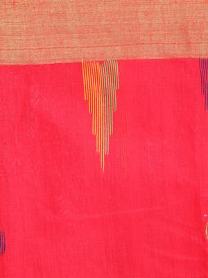 Red hand woven cotton silk saree with blouse 4