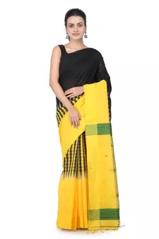 Black hand woven cotton silk saree with blouse