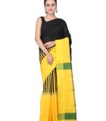 Black hand woven cotton silk saree with blouse