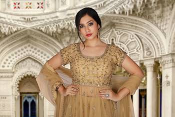 Gold Hand Work Net Ethnic With Blouse 4