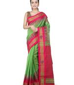 Green hand woven cotton silk saree with blouse