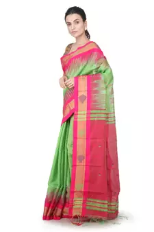 Green hand woven cotton silk saree with blouse