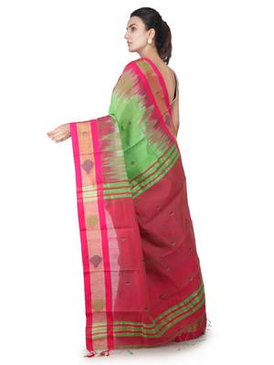 Green hand woven cotton silk saree with blouse 3