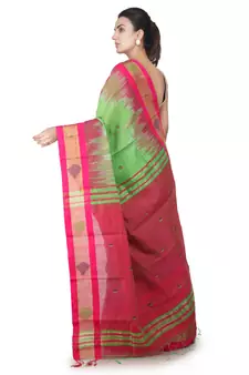 Green hand woven cotton silk saree with blouse