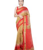 Beige hand woven cotton silk saree with blouse