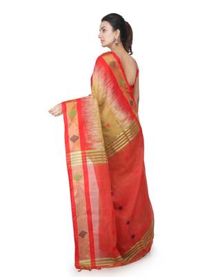 Beige hand woven cotton silk saree with blouse 3