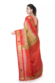 Beige hand woven cotton silk saree with blouse
