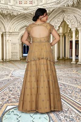 Gold Hand Work Net Ethnic With Blouse 5