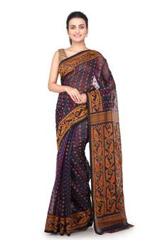 Blue Pure Cotton Hand Woven Bengal Handloom Saree