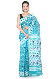 Sea Green Hand Woven Pure Cotton Saree Without Blouse