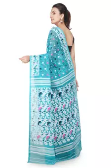 Sea Green Hand Woven Pure Cotton Saree Without Blouse