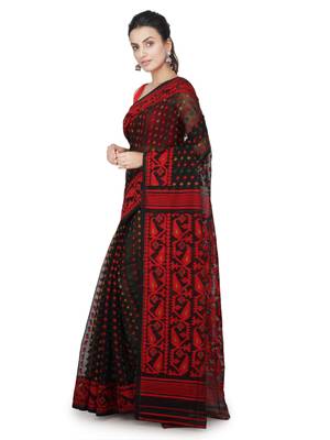 Black Hand Woven Pure Cotton Saree Without Blouse 2