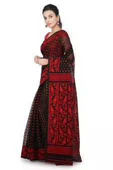 Black Hand Woven Pure Cotton Saree Without Blouse