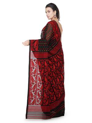 Black Hand Woven Pure Cotton Saree Without Blouse 3