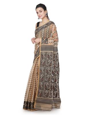 Beige Hand Woven Pure Cotton Saree Without Blouse 2