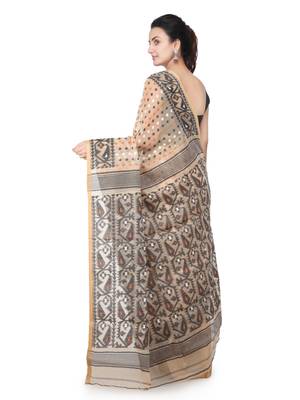 Beige Hand Woven Pure Cotton Saree Without Blouse 3