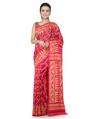 Pink Hand Woven Pure Cotton Saree Without Blouse 1