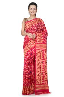 Pink Hand Woven Pure Cotton Saree Without Blouse