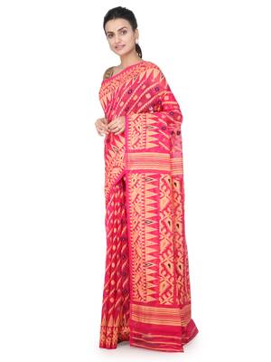 Pink Hand Woven Pure Cotton Saree Without Blouse 2