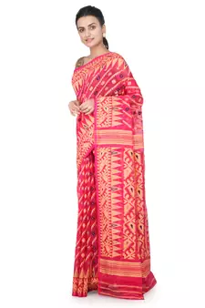 Pink Hand Woven Pure Cotton Saree Without Blouse
