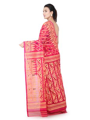 Pink Hand Woven Pure Cotton Saree Without Blouse 3