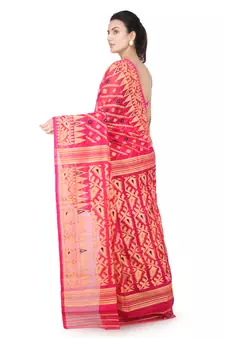 Pink Hand Woven Pure Cotton Saree Without Blouse
