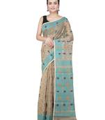 Beige Hand Woven Pure Cotton Saree Without Blouse