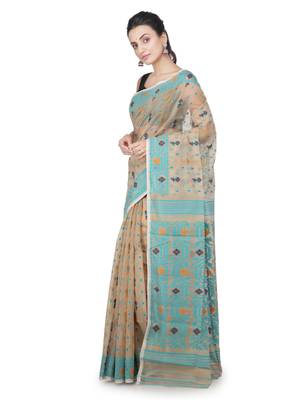 Beige Hand Woven Pure Cotton Saree Without Blouse 2