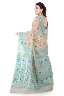 Beige Hand Woven Pure Cotton Saree Without Blouse