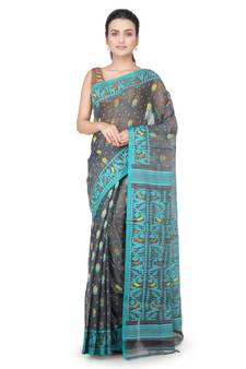 Grey Hand Woven Pure Cotton Saree Without Blouse