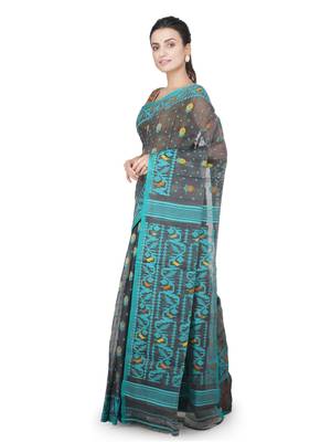 Grey Hand Woven Pure Cotton Saree Without Blouse 2