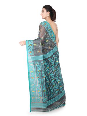 Grey Hand Woven Pure Cotton Saree Without Blouse 3