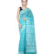 Turquoise Hand Woven Pure Cotton Saree Without Blouse
