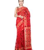 Red Hand Woven Pure Cotton Saree Without Blouse