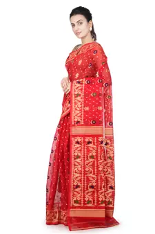 Red Hand Woven Pure Cotton Saree Without Blouse
