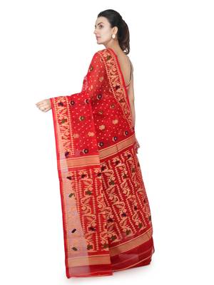 Red Hand Woven Pure Cotton Saree Without Blouse 3