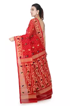Red Hand Woven Pure Cotton Saree Without Blouse
