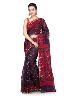 Blue Hand Woven Pure Cotton Saree Without Blouse
