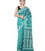 Turquoise Hand Woven Pure Cotton Saree Without Blouse