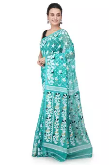 Turquoise Hand Woven Pure Cotton Saree Without Blouse