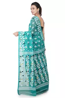 Turquoise Hand Woven Pure Cotton Saree Without Blouse