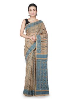 Beige Hand Woven Pure Cotton Saree Without Blouse