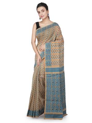 Beige Hand Woven Pure Cotton Saree Without Blouse 2