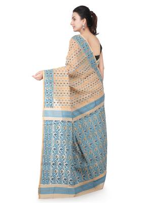Beige Hand Woven Pure Cotton Saree Without Blouse 3