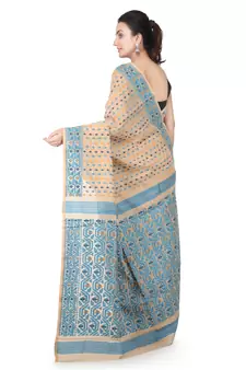 Beige Hand Woven Pure Cotton Saree Without Blouse